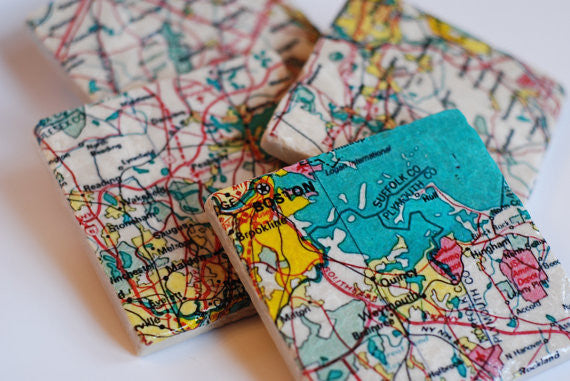 Boston Map Coasters // Set of 4