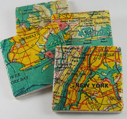 New York Map Stone Coasters // Set of 4