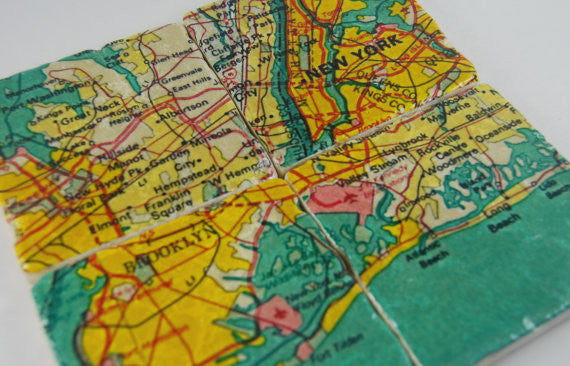 New York Map Stone Coasters // Set of 4