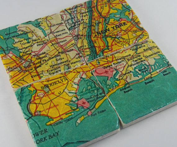 New York Map Stone Coasters // Set of 4