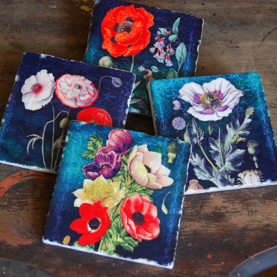 Turquoise Floral Coasters // Set of 4