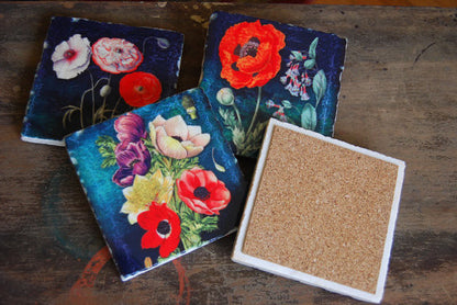 Turquoise Floral Coasters // Set of 4