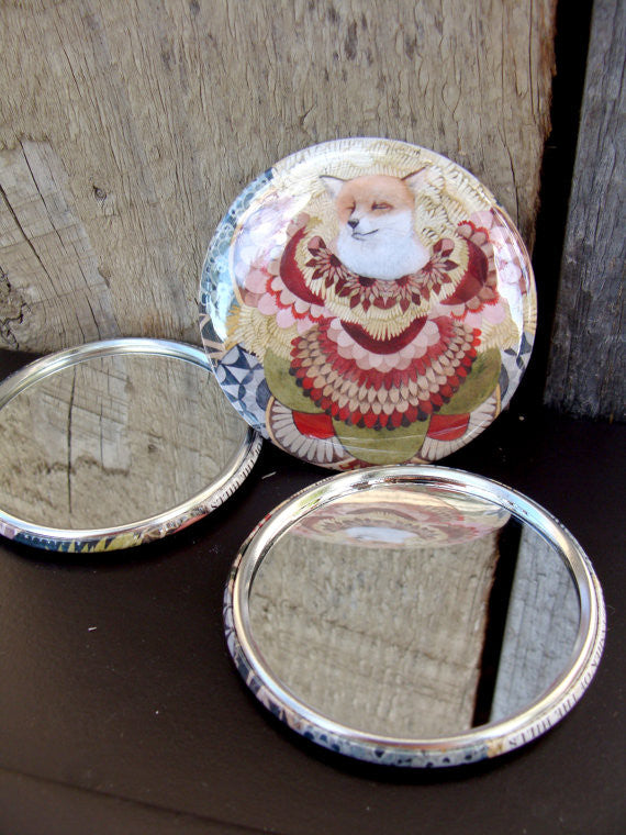 Asleep in the Quilted Forest: The Fox - Pocket Mirror