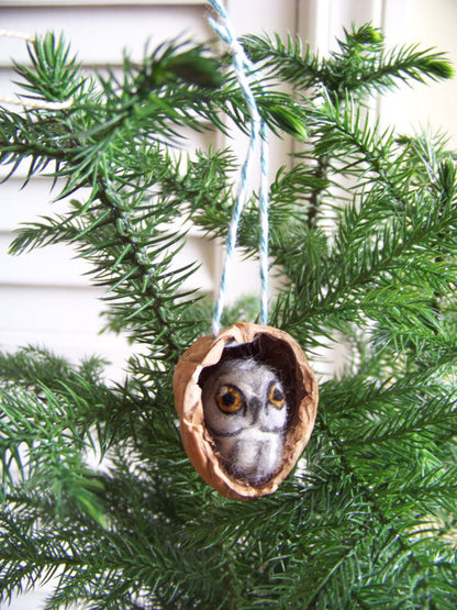 Great Horned Owl in Walnut Heirloom Ornament