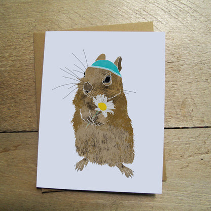 Chipmunk Holding Daisy Card