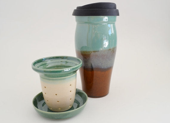 Teal and Stoneware Travel Mug