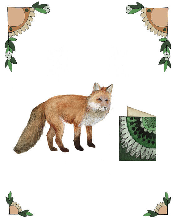 Critters and Cards: Fox - Art Print