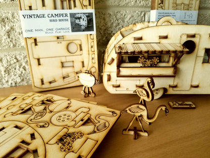 Vintage Camper Bird House, Natural & Paint Set