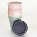 Ceramic Travel Mug with Lid- Pink and Green with Vine Design
