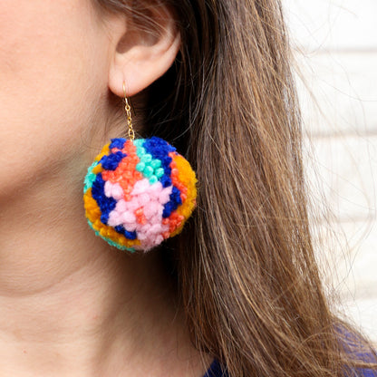 Pink and Turquoise Pom Pom Earrings - WATERBURY