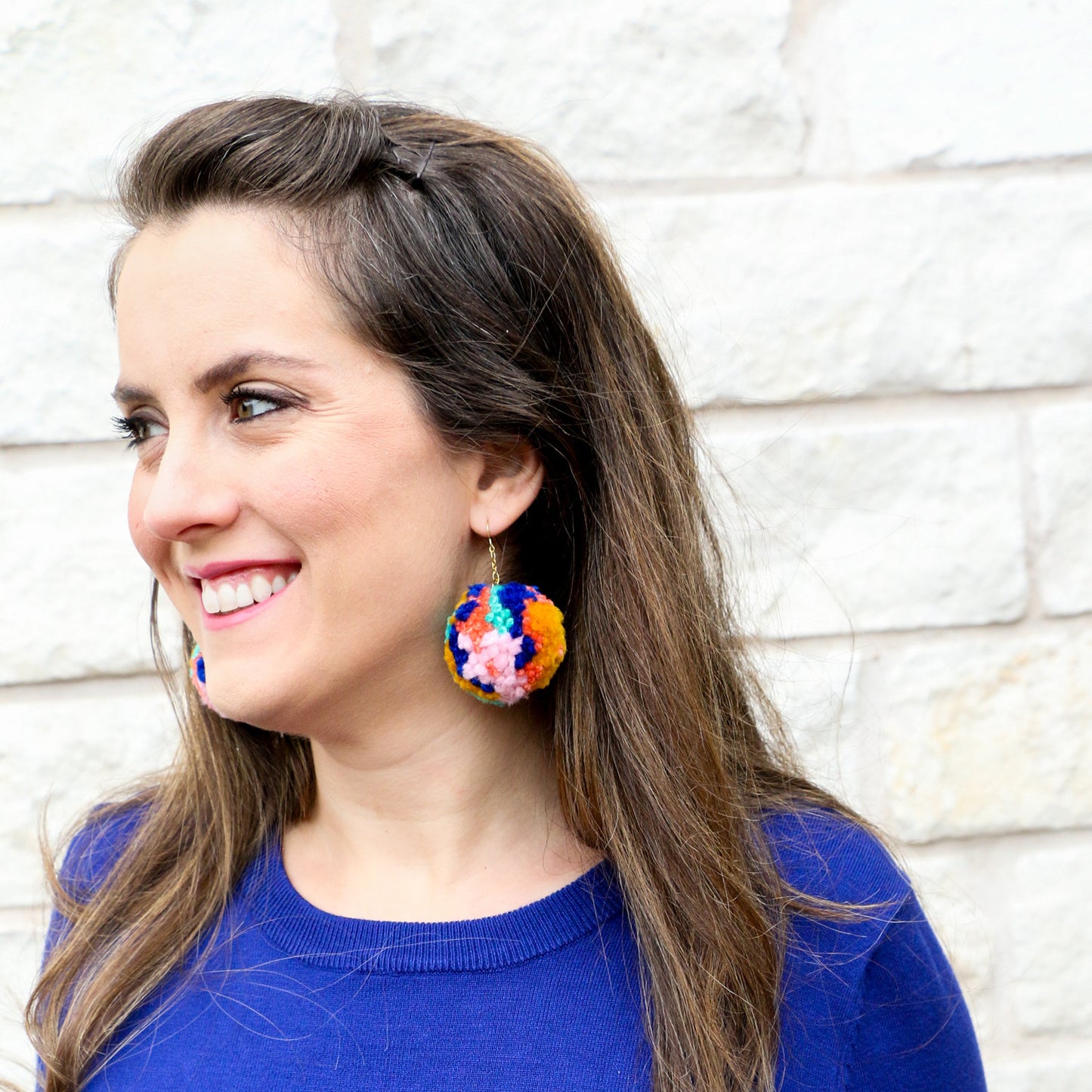 Pink and Turquoise Pom Pom Earrings - WATERBURY