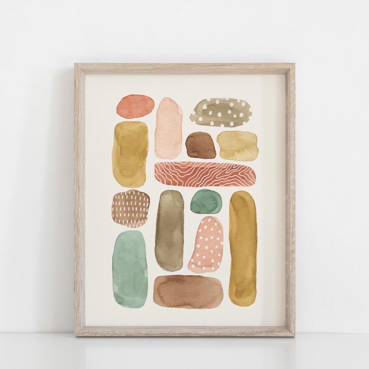 11x14 Art Print Beach Pebbles - Watercolor & Ink