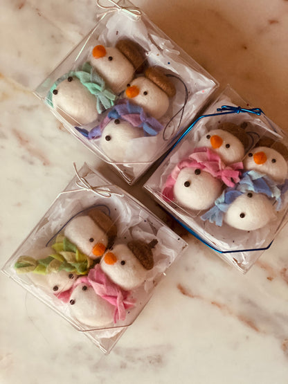 Set of 2 Wool Felt Snowmen with Acorn Hats