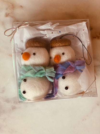 Set of 2 Wool Felt Snowmen with Acorn Hats