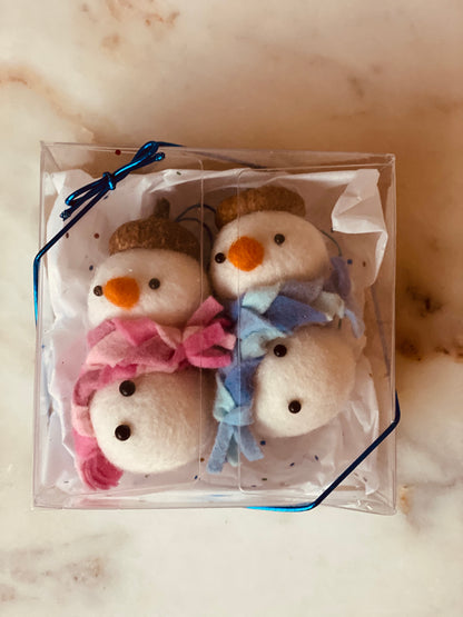 Set of 2 Wool Felt Snowmen with Acorn Hats