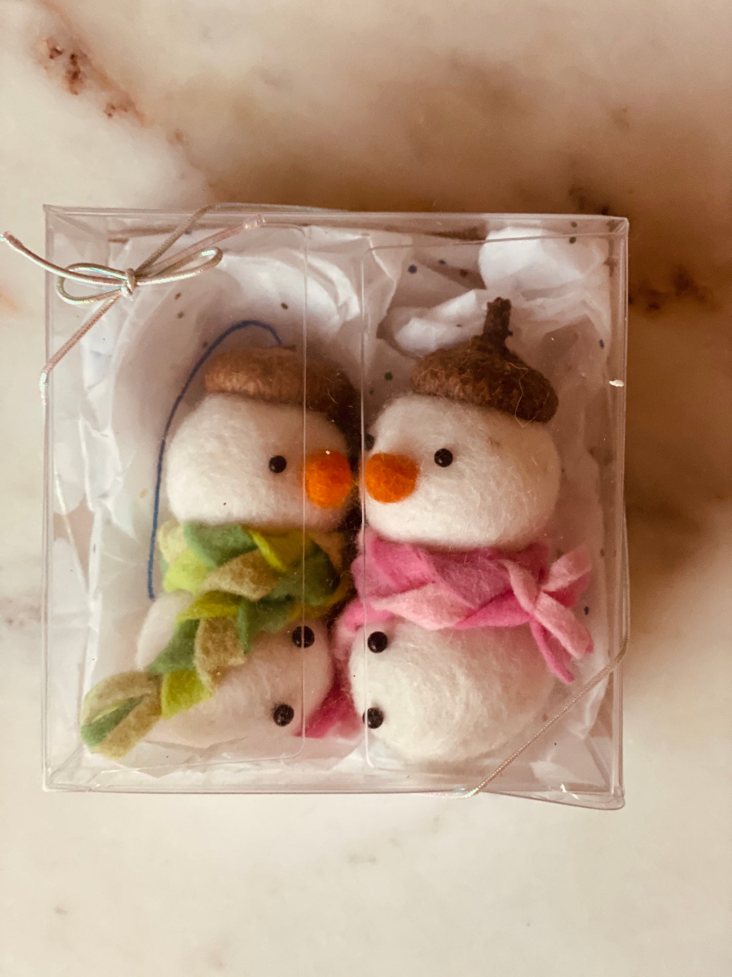 Set of 2 Wool Felt Snowmen with Acorn Hats