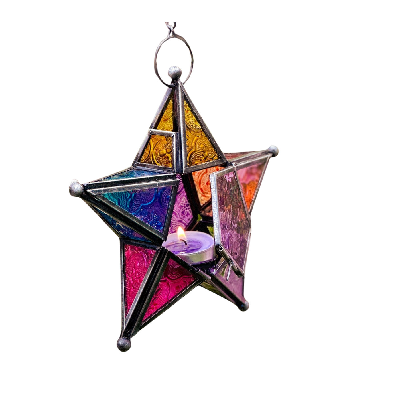 Rainbow 5-Point Star Hanging Tealight Lantern