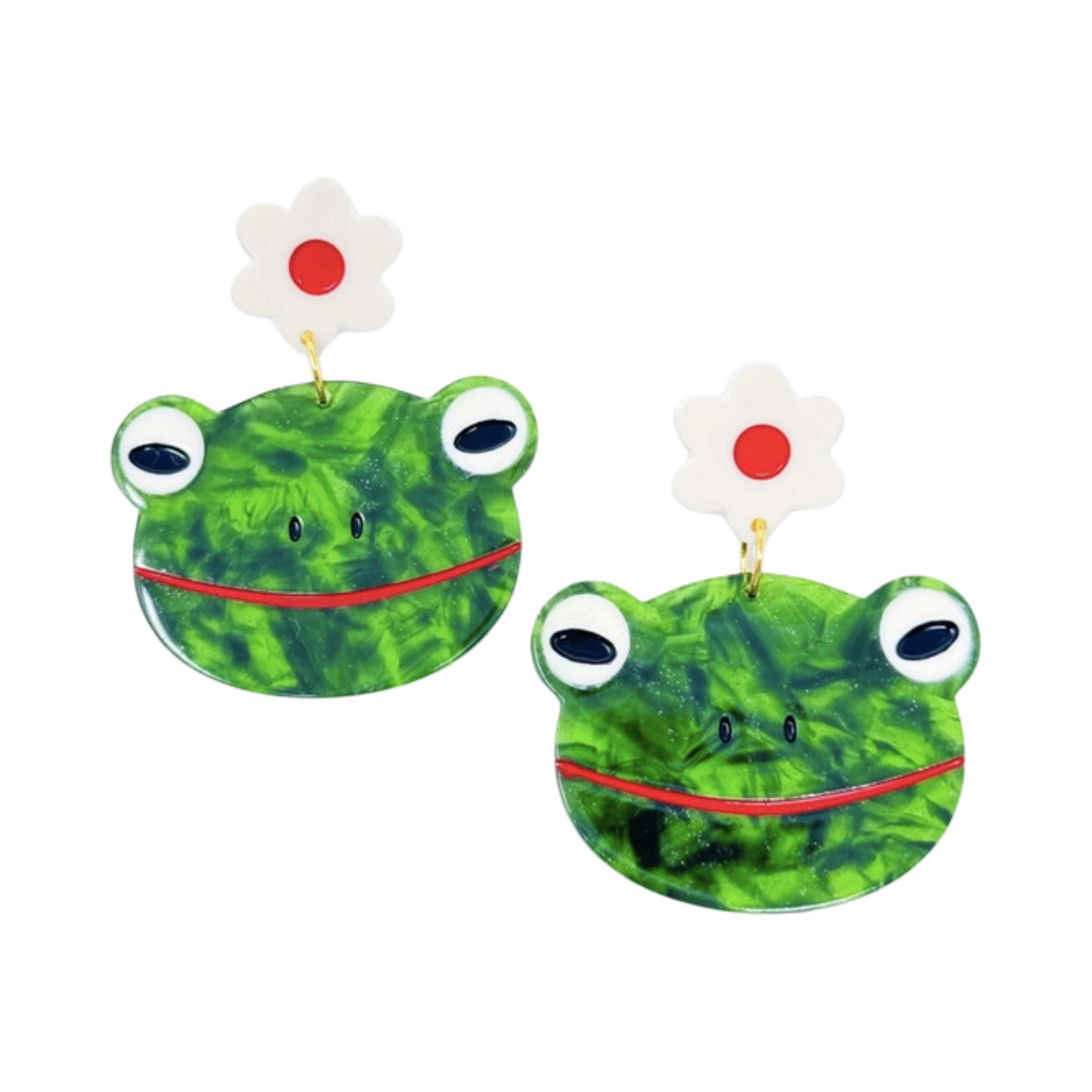 Frog and Flowers Acetate Earrings