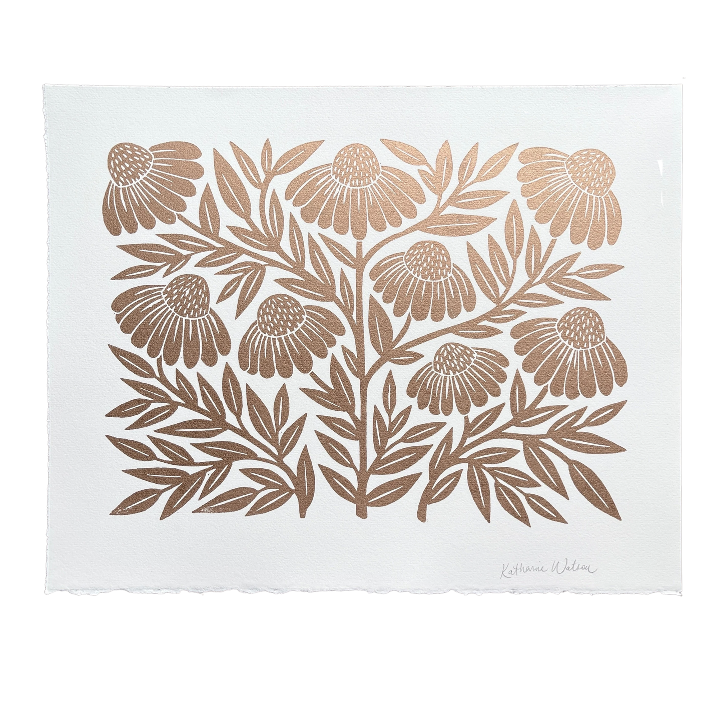 Hand Block Printed Gold  Echinacea Art Print