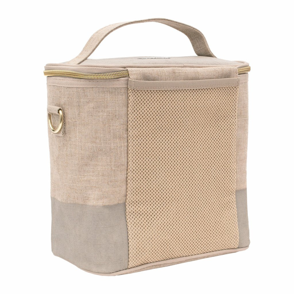 Linen Cement Color Block Lunch Poche