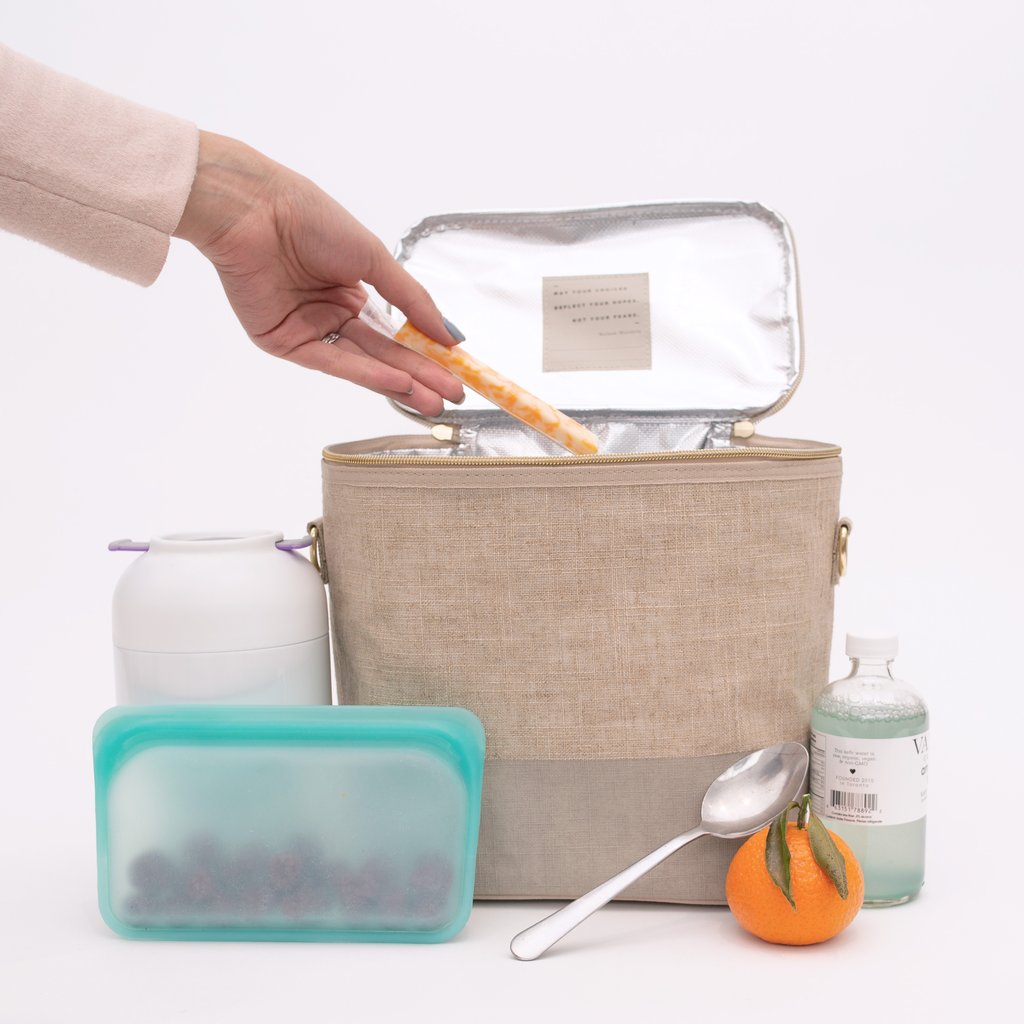 Linen Cement Color Block Lunch Poche