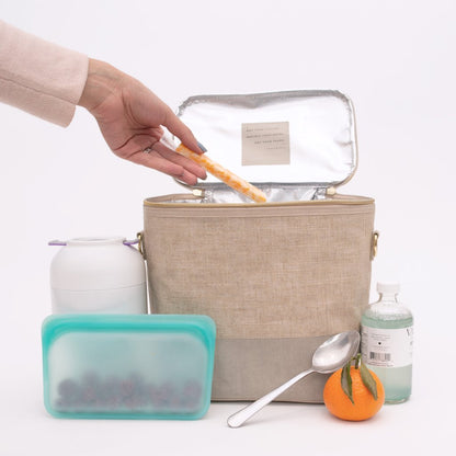 Linen Cement Color Block Lunch Poche