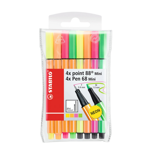 Stabilo Point 88 & Pen 68 Mini 8pc Neon Set