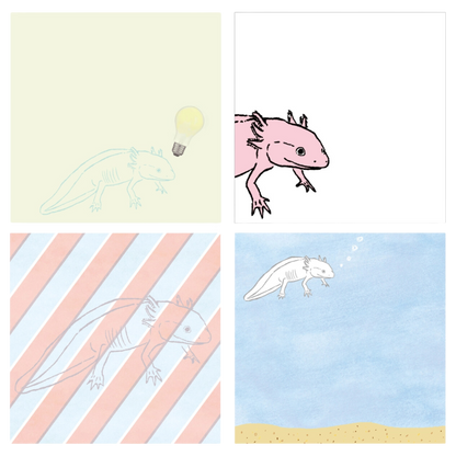 Green Flash Animal Square Memo Pad, Axolotl