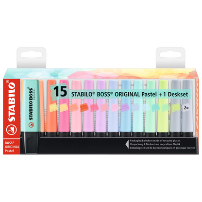 Stabilo Boss Original Highlighter 15-Color Pastel Desk Set