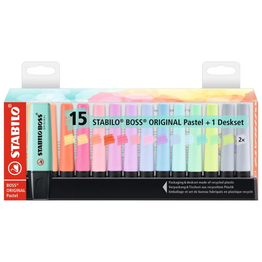 Stabilo Boss Original Highlighter 15-Color Pastel Desk Set