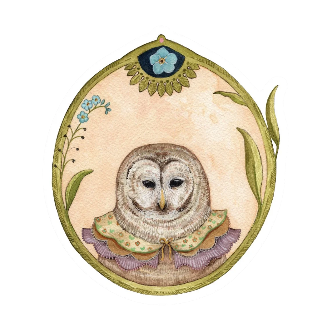 Owl of Forget-Me-Nots Sticker