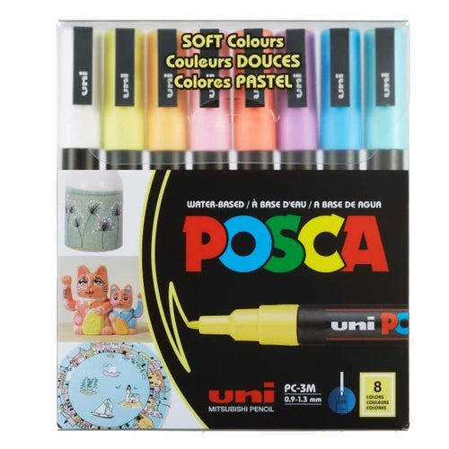 POSCA 8-Color Paint Marker Set, PC-3M Fine, Soft Colours