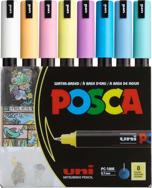 POSCA 8-Color Paint Pen Set, PC-1MR Soft Colors, Extra-Fine