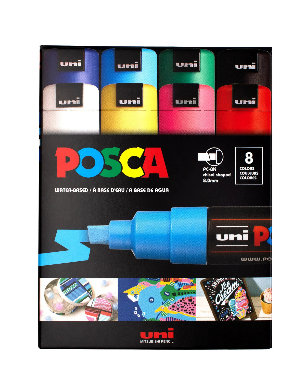POSCA Paint Marker, Broad Chisel, Set of 8