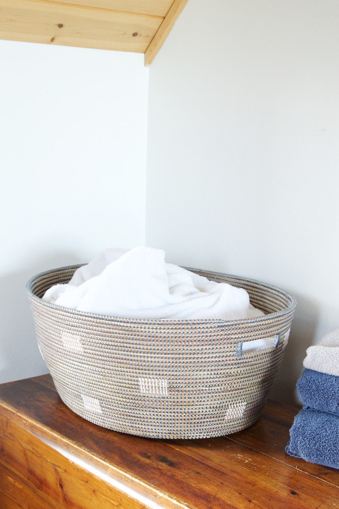 Senegalese Grey Oversize Oval Laundry Basket with Handles