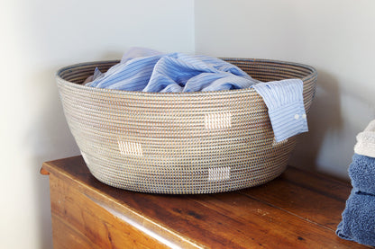 Senegalese Grey Oversize Oval Laundry Basket with Handles
