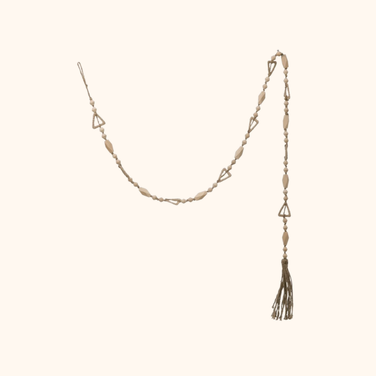 Paulownia Wood Bead Garland with Jute Tassel