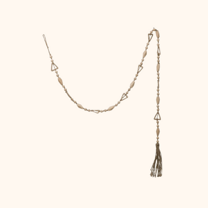 Paulownia Wood Bead Garland with Jute Tassel
