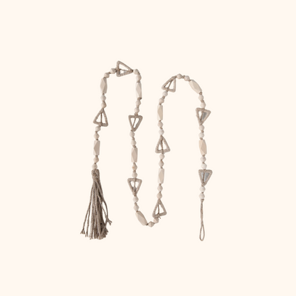 Paulownia Wood Bead Garland with Jute Tassel