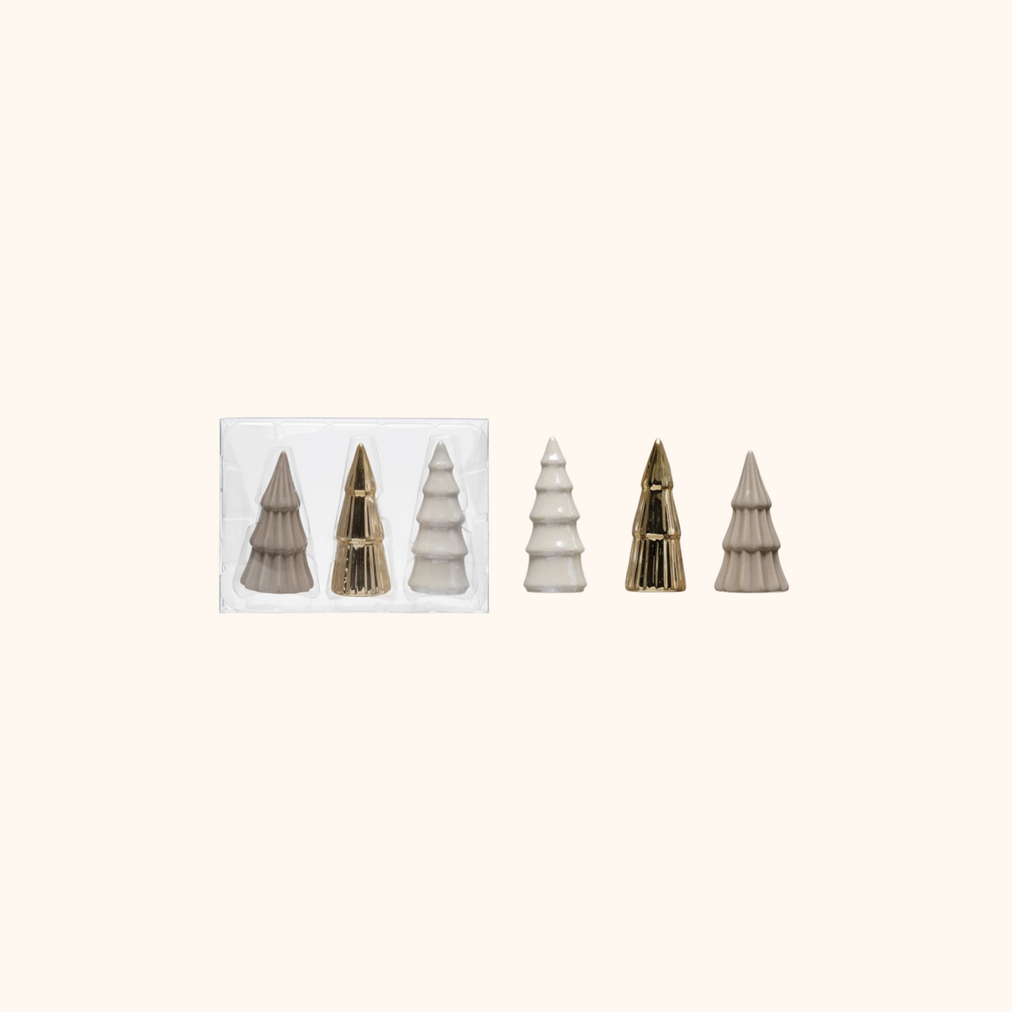 Grey, Gold and White Stoneware Tree Set