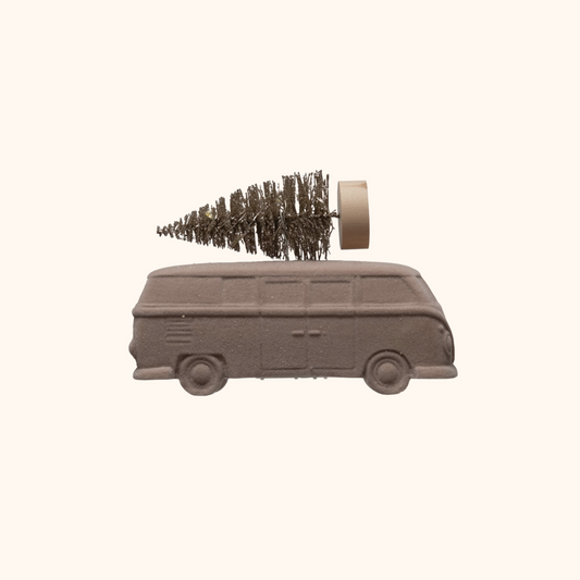 Vintage Bus with Bottle Brush Tree and LED Lights