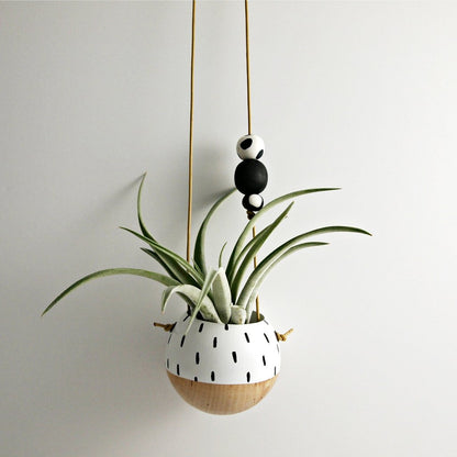 Mini Hanging Sphere Planter- White/Natural w/Black Confetti