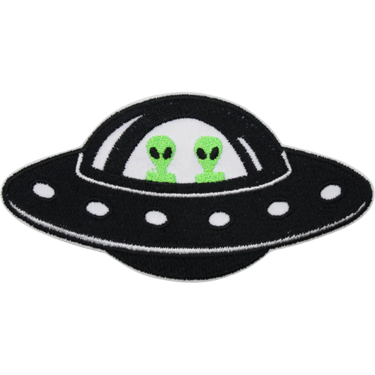 2 Green Aliens in Ufo Spaceship Patch