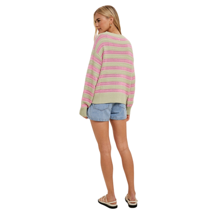 Multi-Striped Pullover with Crochet Detail